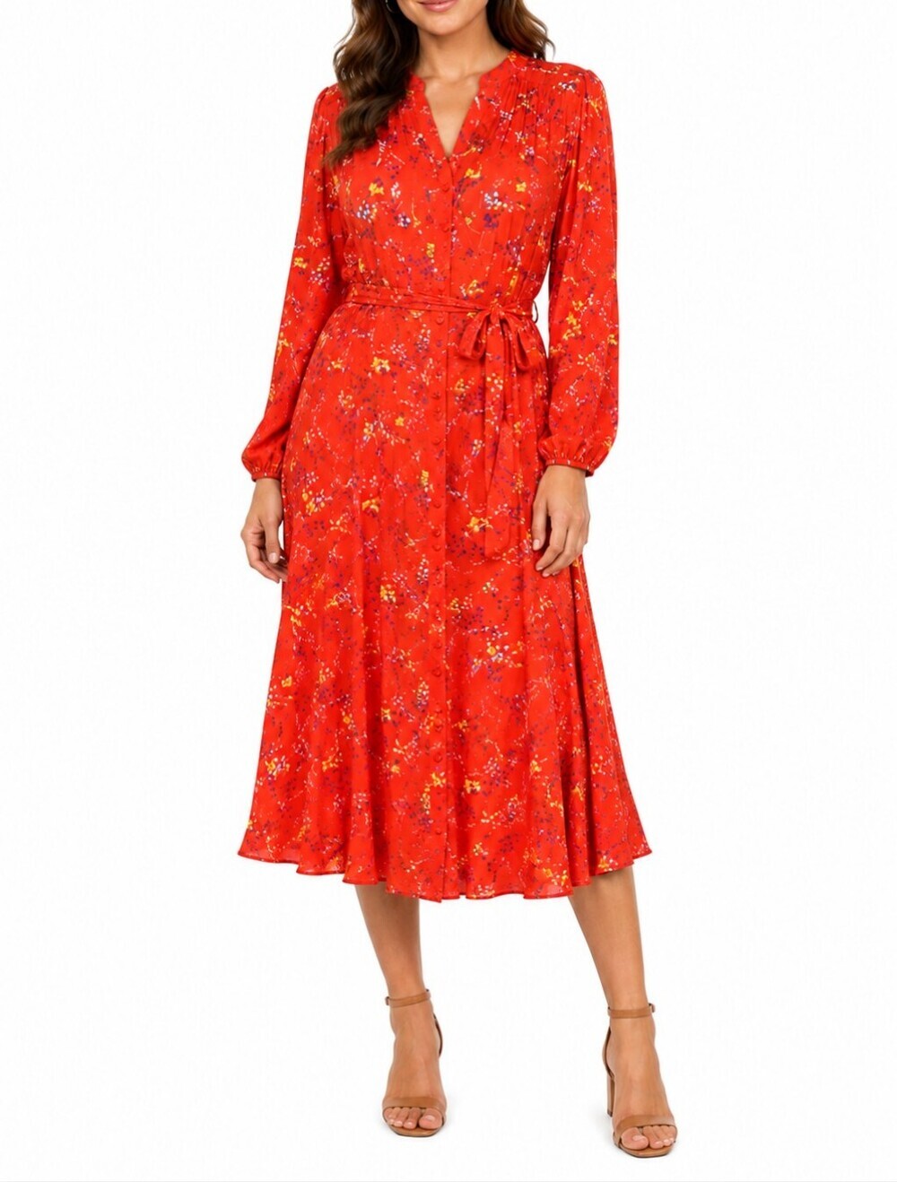 Nanette Lepore Pleated Crêpe de Chine Floral Midi Dress
